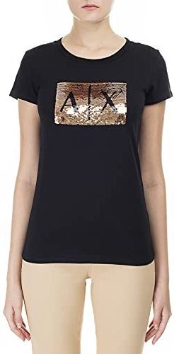 Basic T-Shirt Logo On Bust, Black with Gold, XX-Large Donna