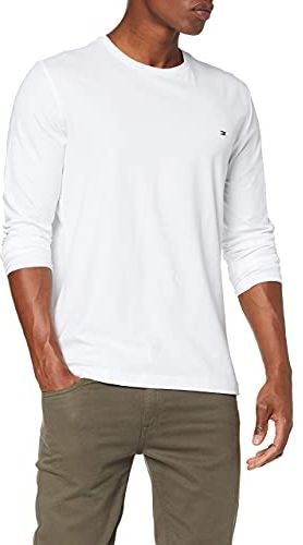 Stretch Slim Fit Long Sleeve Tee - Maglietta a Maniche Lunghe Uomo, Bianco (White), L