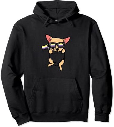 Chihuahua Chiwawa Pocket LGBTQ Non-Binary Flag Genderqueer Felpa con Cappuccio