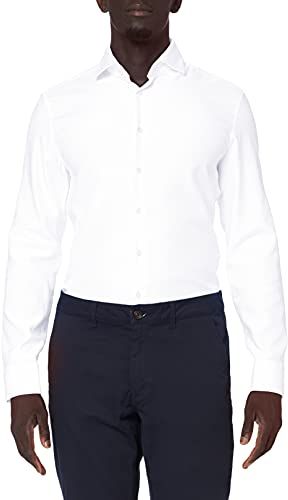 Slim Fit Langarm mit Spread Kent-Kragen Bügelleicht Struktur-100% Baumwolle Camicia Formale, Bianco (Weiß 1), 48 (Taglia Produttore: 42) Uomo