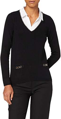 Pull Manches Longues col Chemise Mbasti Maglione, Noir, TS Donna