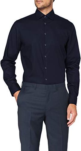 Shaped Langarm Uni Bügelfrei 3 Camicia Elegante, Blu Scuro, 41 Uomo