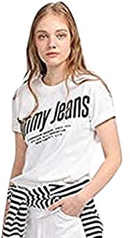 Tommy Jeans Tjw Diagonal Logo Tee T-Shirt, Bianco (White Ybr), 38 (Taglia Unica: X-Small) Donna