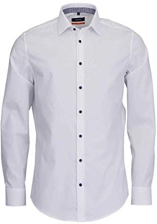 Slim Fit Langarm mit Spred Kent-Kragen Bügelfrei Uni-100% Baumwolle Camicia Formale, Bianco (Weiß 1), 42 (Taglia Produttore: 36) Uomo