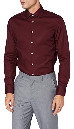 Slim Langarm Uni Bügelfrei 3 Camicia Elegante, Bordeaux, 42 Uomo