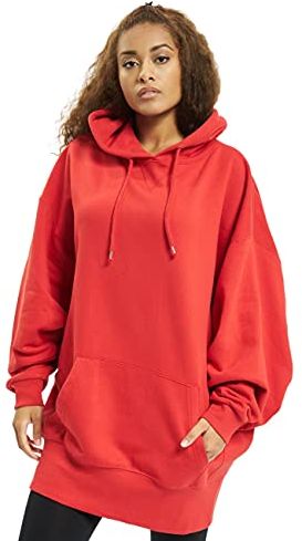 Ladies Long Oversize Hoody Felpa con Cappuccio, Rosso Fuoco, M Donna