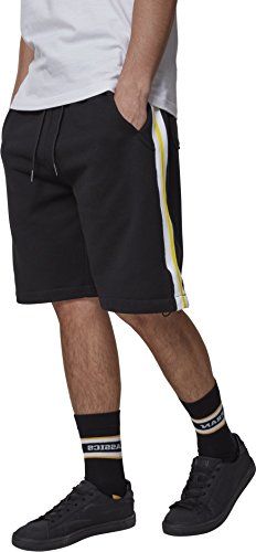 Stripe Sweatshorts Pantaloncini, Nero/Bianco/Giallo Cromato, XXL Uomo