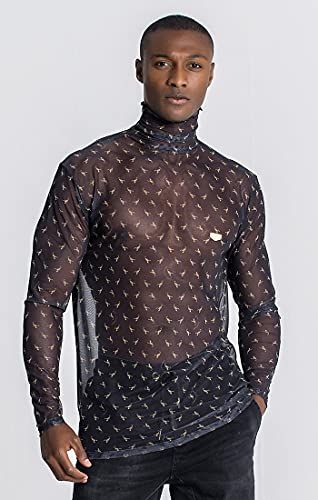 Black Zodiac Turtleneck T-Shirt, S Mens