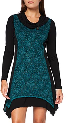 Joyful Jaquard Tunic Camicia, Black/Teal, 8 Donna