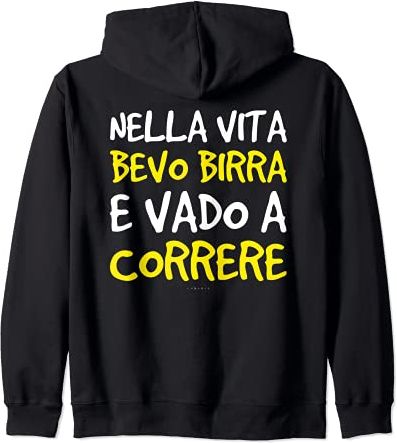 Bevo Birra E Vado A Correre Scritte Divertenti Uomo Runner Felpa con Cappuccio