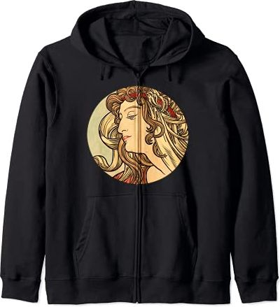 Great Nouveau Art Bellissimo dipinto Donna Alphonse Mucha Felpa con Cappuccio