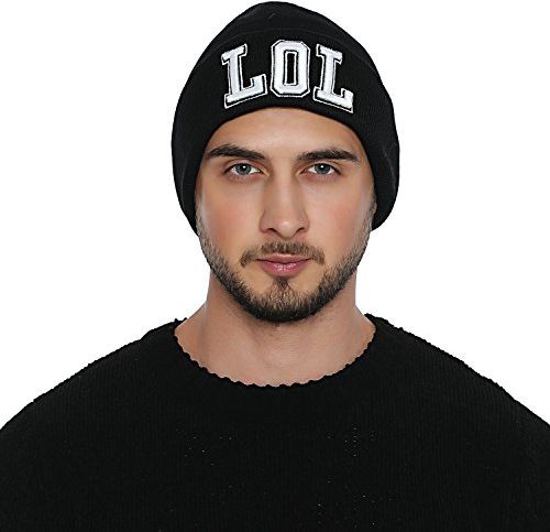 Berretto Beanie Invernale da Uomo Nero con Statement - LOL