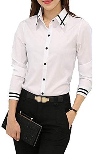 Camicie da lavoro a maniche lunghe, slim plus size con colletto bianco M (busto 102 cm)