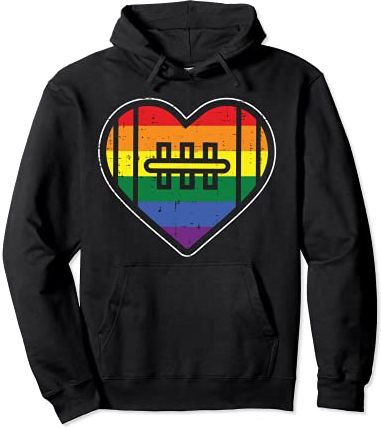 Football Heart LGBTQ Rainbow Flag Gay Pride Ally Men Women Felpa con Cappuccio