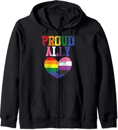 Proud Ally Heart Protest LGBTQ Genderfluid Flag Non-Binary Felpa con Cappuccio