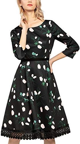 Printed Scuba Dress Vestito Elegante, Multicolore (Black-Multicolor Black-Multicolor), 46 (Taglia Produttore: 40) Donna