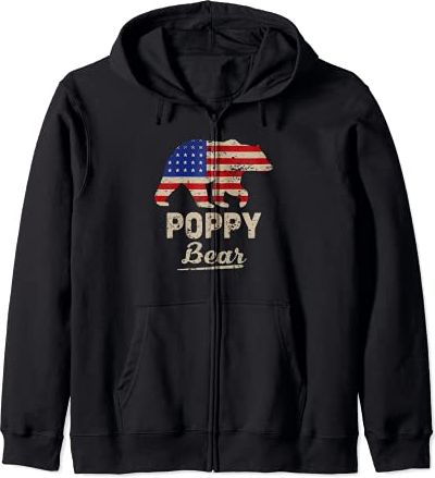Poppy Bear American Flag Distress Fathers Day Gift For Men Felpa con Cappuccio
