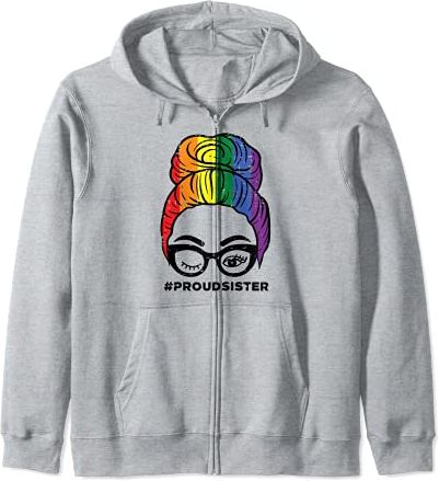 Proud Sister Hair Bun Rainbow Gay Pride LGBTQ Girls Women Felpa con Cappuccio