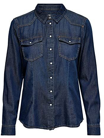 ONLROCK IT Life DNM LS Shirt Noos Camicia, Blu Jeans Scuro, M Donna