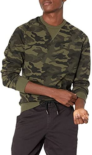 Marchio Amazon - Goodthreads Crewneck Fleece Sweatshirt Felpa, Verde (Green Camo), Medium