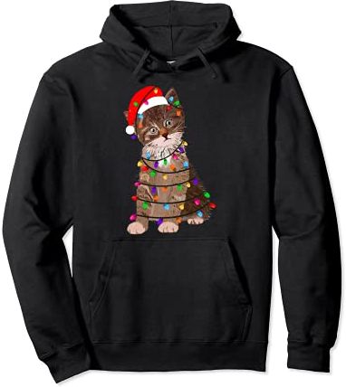 Cool Christmas Cat With Santa Claus Hat Fun Felpa con Cappuccio