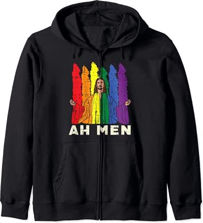 Ah Men Jesus Rainbow Gay Pride Flag LGBTQ Christian Men Felpa con Cappuccio