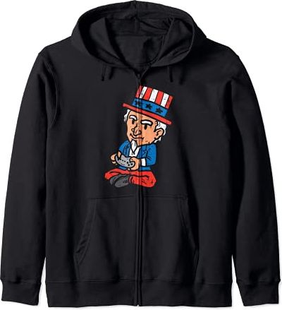 Uncle Sam Video Games USA 4th Of July Fourth Gamer Boys Men Felpa con Cappuccio