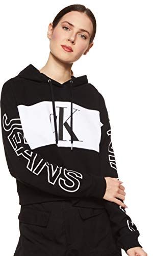 Blocking Statement Logo Hoodie Maglione, CK Black/White/CK Black, L Donna