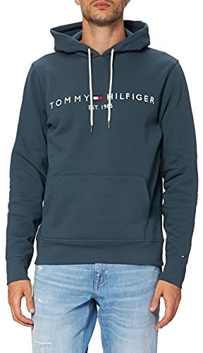 Tommy Logo Hoody Felpa, Blu (Mystic Lake), XXL Uomo
