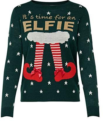 ONLXMAS Rudolf L/S Pullover Knt Maglione, Ponderosa Pine Print:w. Elfie, S Donna