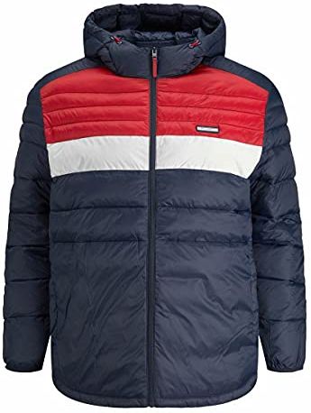 JJEACE Puffer Hood PS Noos Giacca, Navy Blazer/Dettaglio: Red Dahlia Blocking, 3XL Uomo