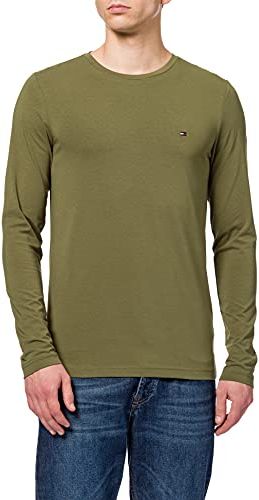 Stretch Slim Fit Long Sleeve Tee T-Shirt, Verde, L Uomo