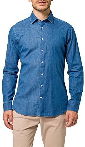 Extra Slim Langarm mit Kent Kragen Denim Soft Uni Smart Business Camicia in Jeans, Blu (Blau 14), 42 (Taglia Produttore: 36) Uomo