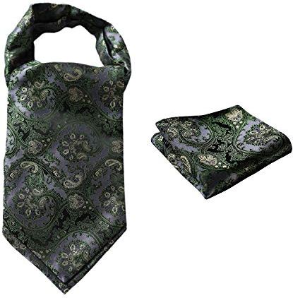 Uomo Floreale Paisley jacquard Woven Regalo Ascot Set cravatta verde/grigio