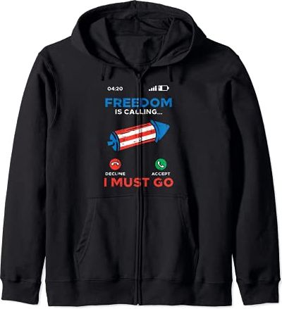 Freedom Is Calling Firecracker Funny 4th Of July Patriot Men Felpa con Cappuccio