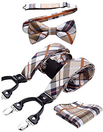 Bretelle da uomo Paisley Clip on Pre Papillon 6 Clips fazzoletto Eleganti Regolabile di e Forma a Y Elastica set bretelle classico