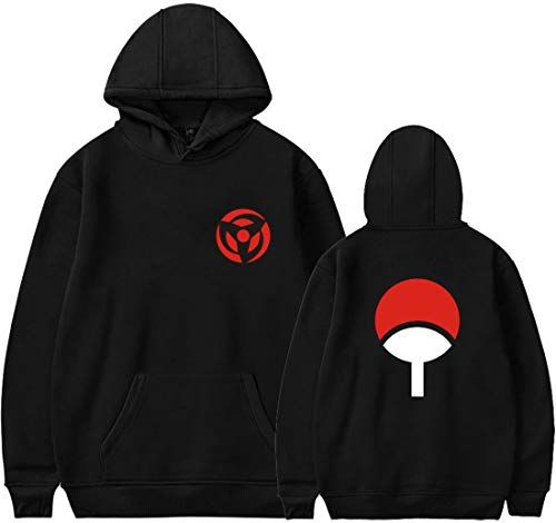 Ragazzi Felpe con Cappuccio Stampa Figura di Uchiha Naruto Sharingan Tinta Unita (M, A Nero-5)