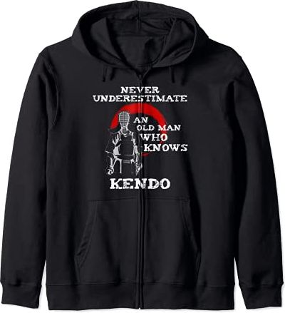 Funny Kendo Old Man Quote Kanji Japanese Martial Arts Dojo Felpa con Cappuccio