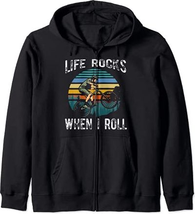 Life Rocks When I Roll Bike Sunset Retro Biker Men Women Felpa con Cappuccio