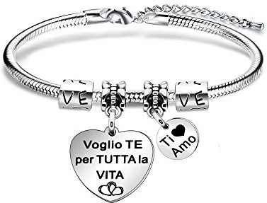 Regali di Coppia Bracciale Bracciletto da Donna"Voglio Te per Tutta la Vita"Ciondolo con Incisione Acciaio Regolare Regali di Valentine's Day