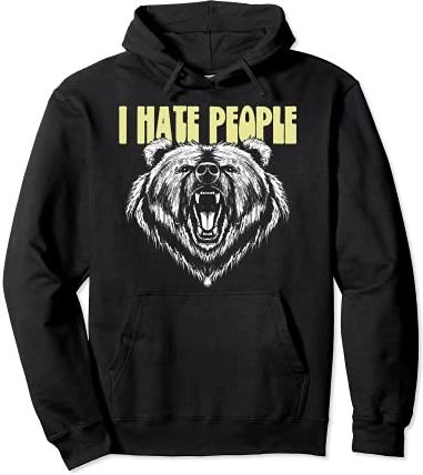 I Hate People Awesome Growling Grizzly Bear Sketch Retro Felpa con Cappuccio