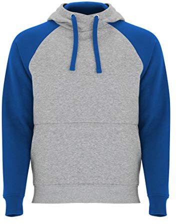 Felpa Blu e Grigia Unisex con Tasca a Marsupio, Cappuccio ed Elegante Collo Alto Incrociato, Sport e Casual, Confortevole, Morbido al Tatto. Blu X-Large