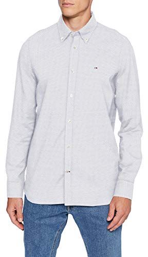 Slim Micro Print Twill Shirt Camicia, White/Carbon Navy, S Uomo
