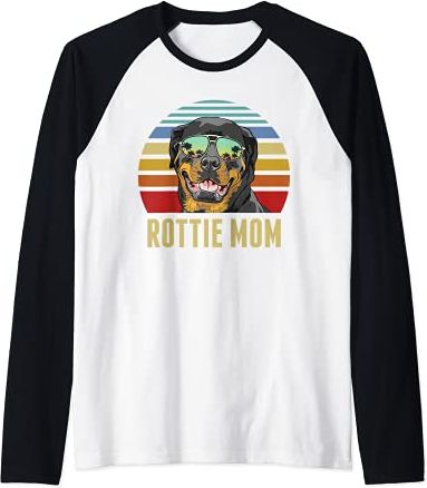 Rottie Mom Rottweiler Cane Vintage Retro Sunset Beach Vibe Maglia con Maniche Raglan