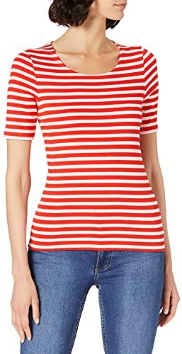Striped 1X1 Rib LSS T-Shirt, Rosso Lava, XL Donna
