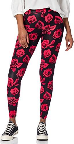 Legging_Roses Pantaloni Casual, Nero, L Donna