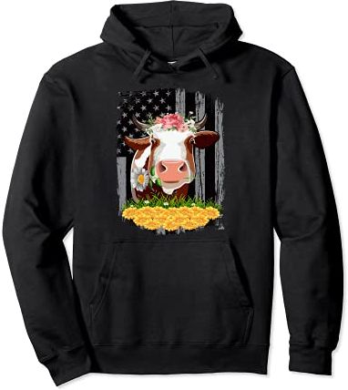 Cow Shirts For Women American Flag Cow Print Sunflower Girls Felpa con Cappuccio