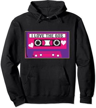 I Love The 60s Men Women Retro Vintage Mixtape Cassette Felpa con Cappuccio