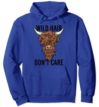 Wild Hair Don't Care T Shirt divertente Highland Mucca regalo da donna Felpa con Cappuccio