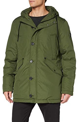 Faux Down Hooded Parka Giacca, Verde Oliva, M Uomo